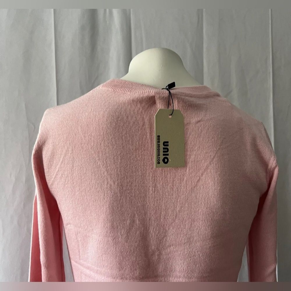 UNIQ New Women's Pink Sweater Crew Neck Long Sleeve Top Stretchy - Picture 3 of 5